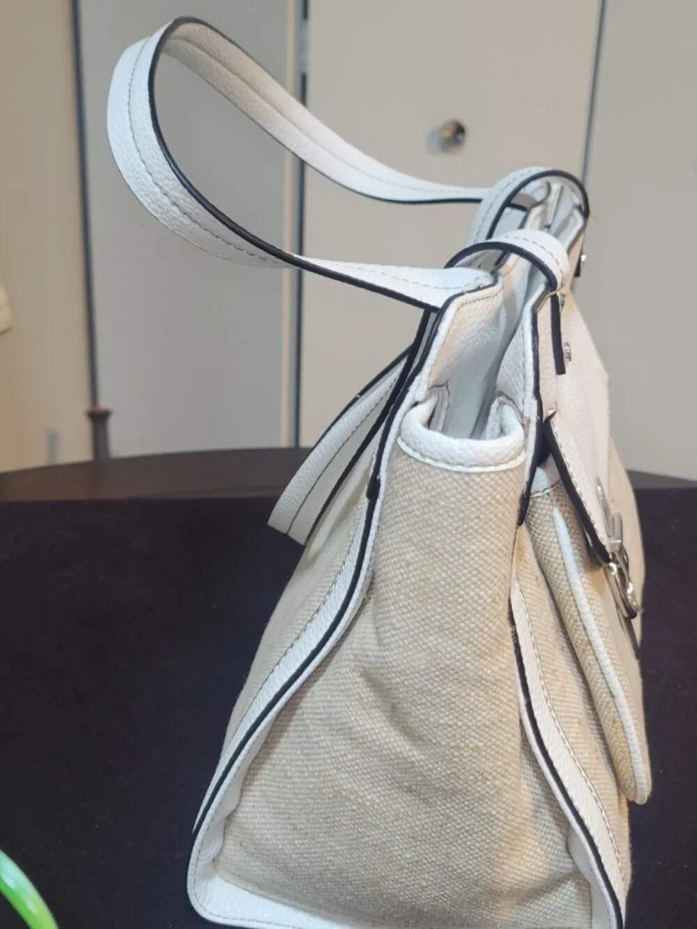 Dana Buchman Beige and White Straw Satchel [Item # HR#05]